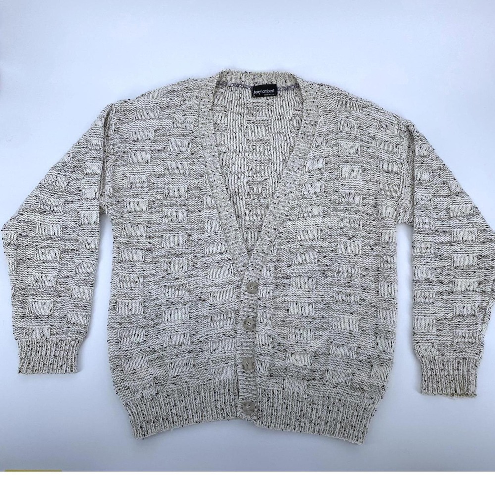 Vintage Grandpa Textured Knit Cardigan Mens L Heritage Academia Sweater Cozy USA